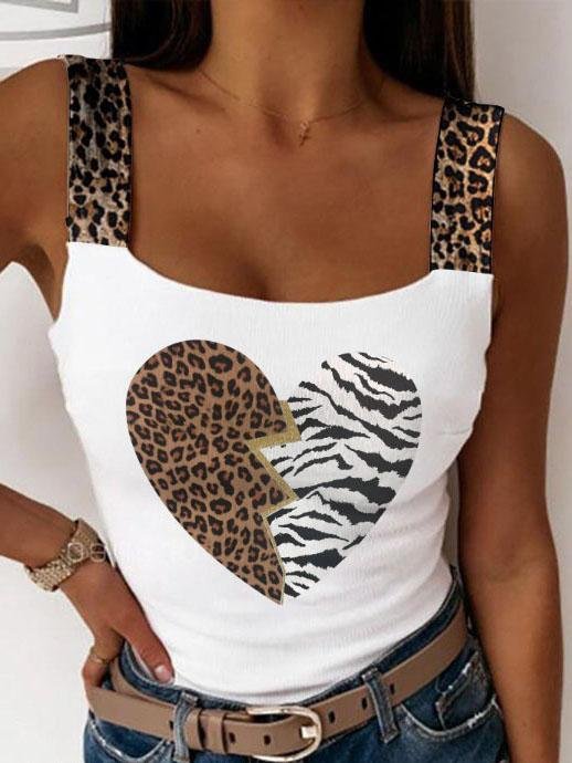 Printed Square-Cut Collar Sleeveless Tank Tops - LuckyFash™