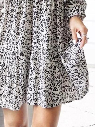 Printed V-Neck Loose Long Sleeve Dress - LuckyFash™