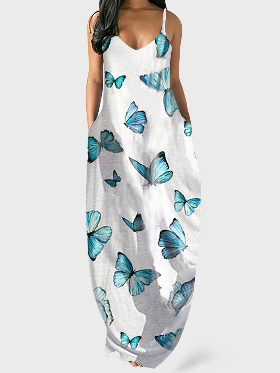 Printed V-neck Loose Strap Dress - LuckyFash™