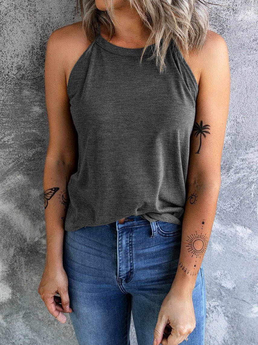 Pure Round Neck Sleeveless Casual Tank Tops - LuckyFash™