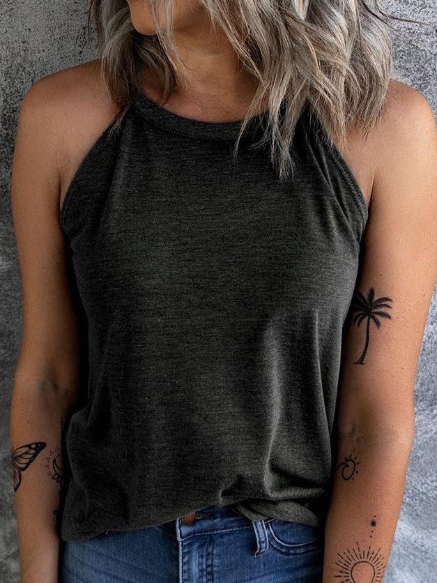 Pure Round Neck Sleeveless Casual Tank Tops - LuckyFash™