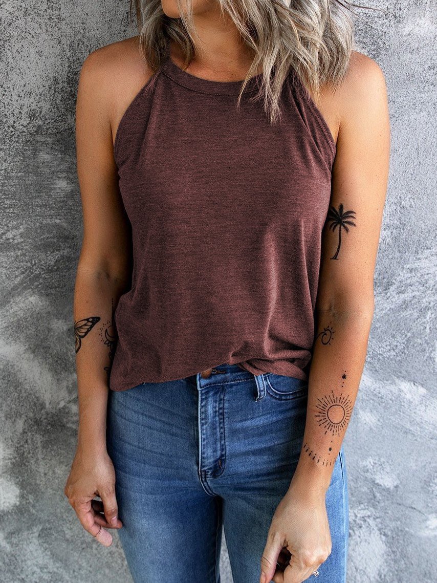 Pure Round Neck Sleeveless Casual Tank Tops - LuckyFash™