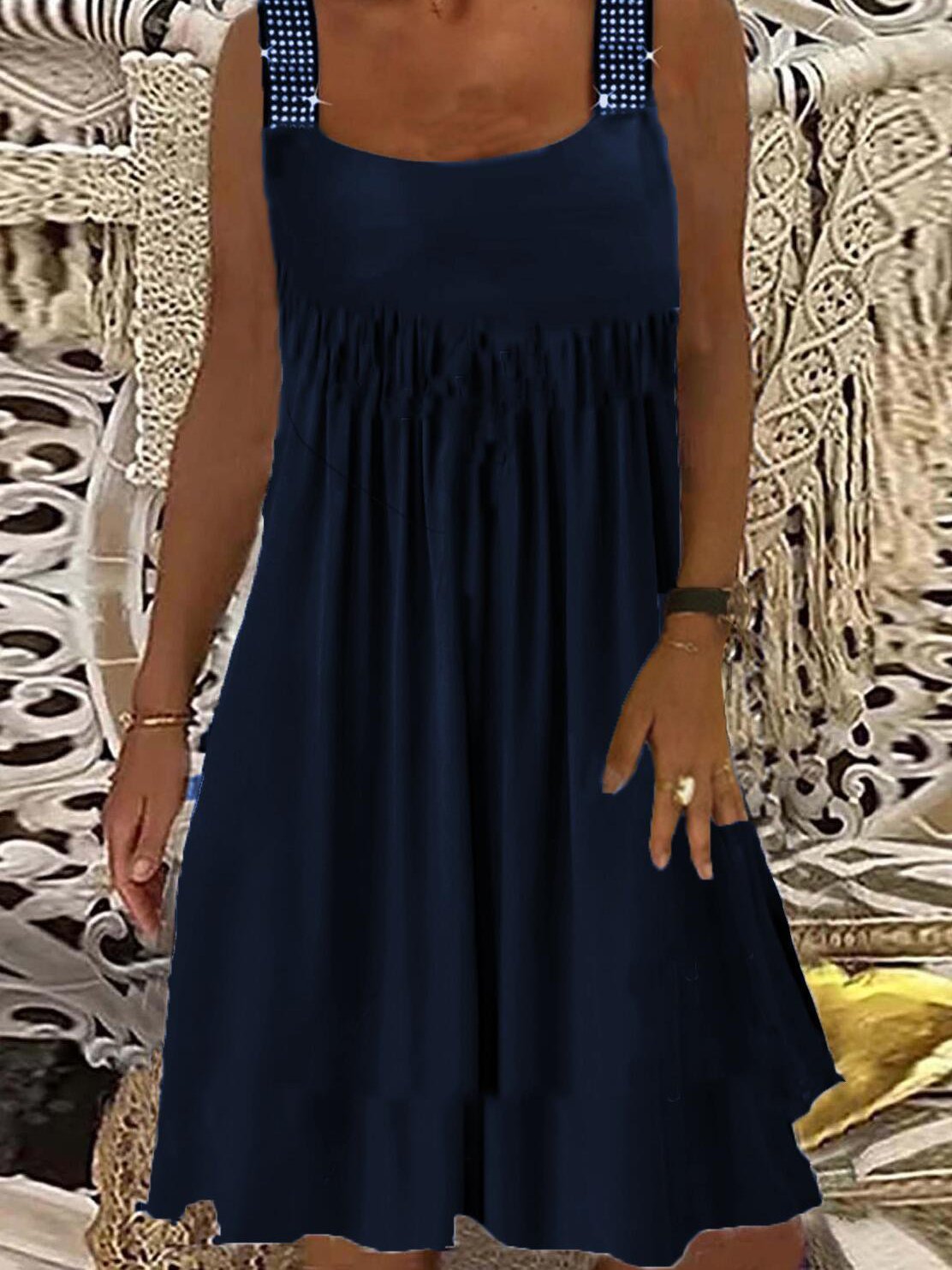 Pure Sleeveless Hot Rhinestone Casual Dress - LuckyFash™
