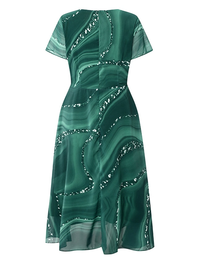 Women‘s Semi Formal Party Dress Swing Dress Knee Length Dress Green Blue Gray Short Sleeve Color Block Print Spring Summer V Neck Elegant Loose 2023 S M L XL XXL 3XL - LuckyFash™