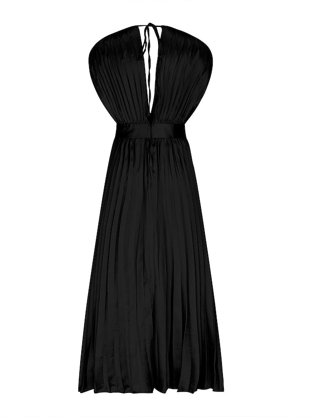 Women's Wedding Guest Dress Swing Dress Formal Dress Long Dress Maxi Dress Black Pink Red Sleeveless Pure Color Pleated Summer Spring Fall V Neck Party Evening Party Wedding Guest Vacation Loose Fit - LuckyFash™