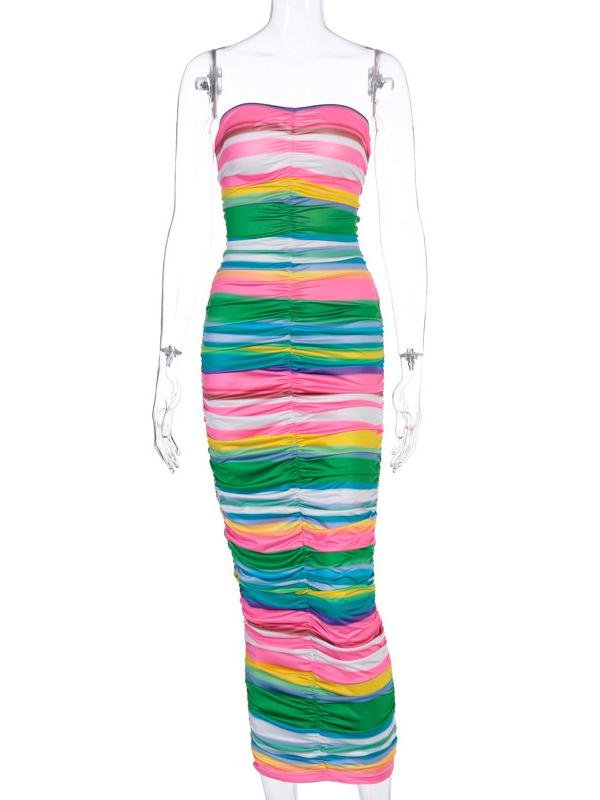 Rainbow Print Wrap Chest Maxi Dress - LuckyFash™