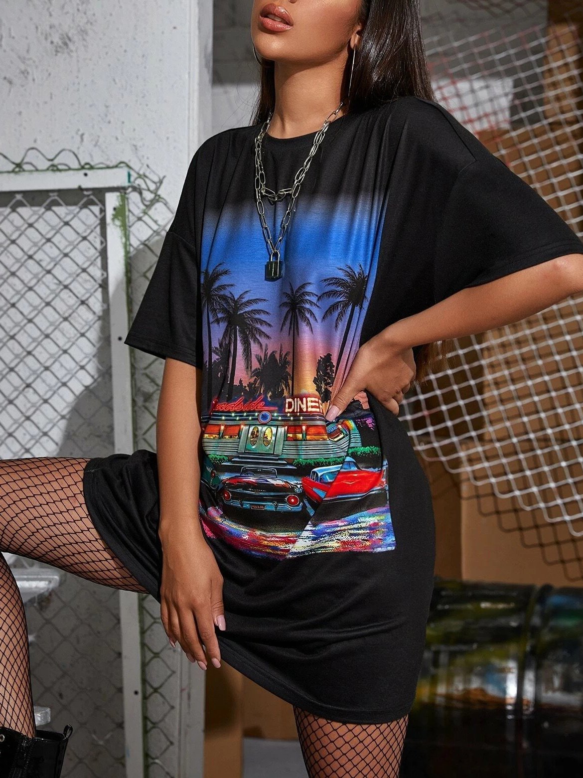Retro Diner Graphic Mini T-Shirt Dress - LuckyFash™