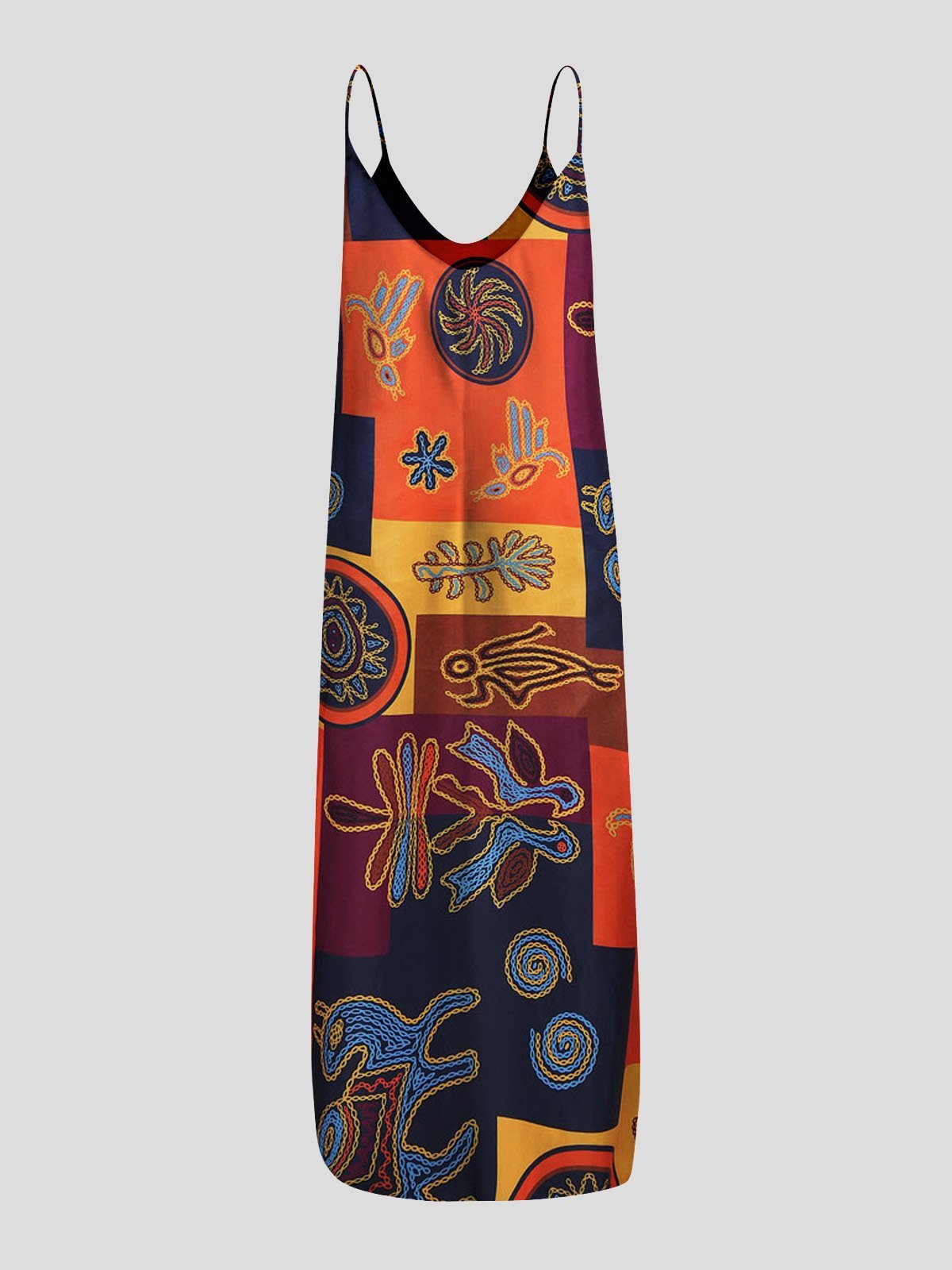Retro Print Sleeveless U-neck Suspender Dress - LuckyFash™