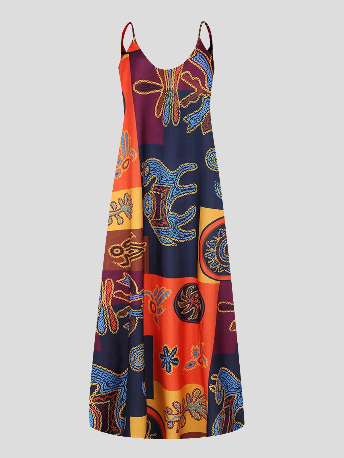 Retro Print Sleeveless U-neck Suspender Dress - LuckyFash™