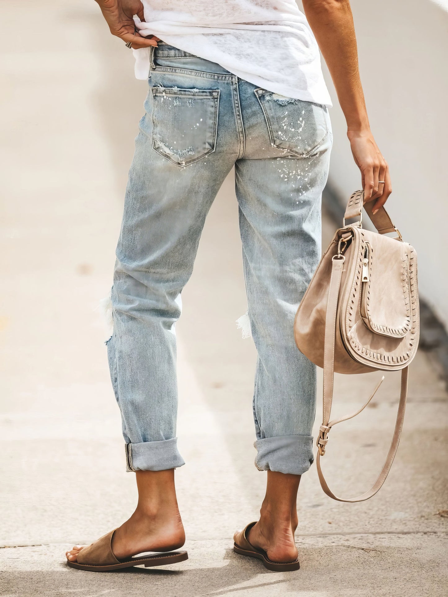 Ripped Washed Denim Trousers - LuckyFash™