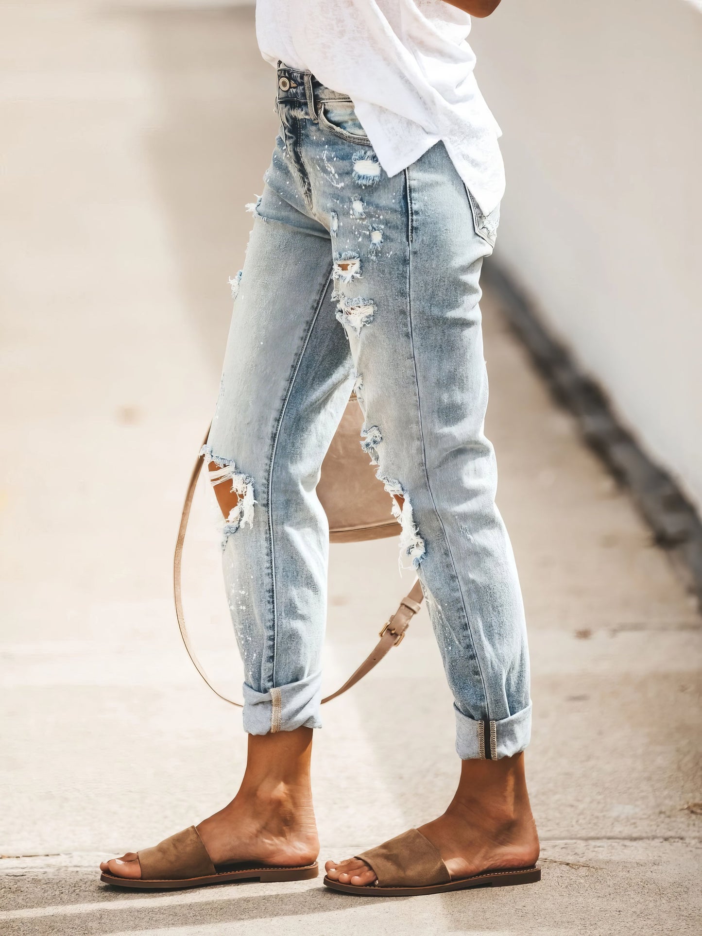 Ripped Washed Denim Trousers - LuckyFash™