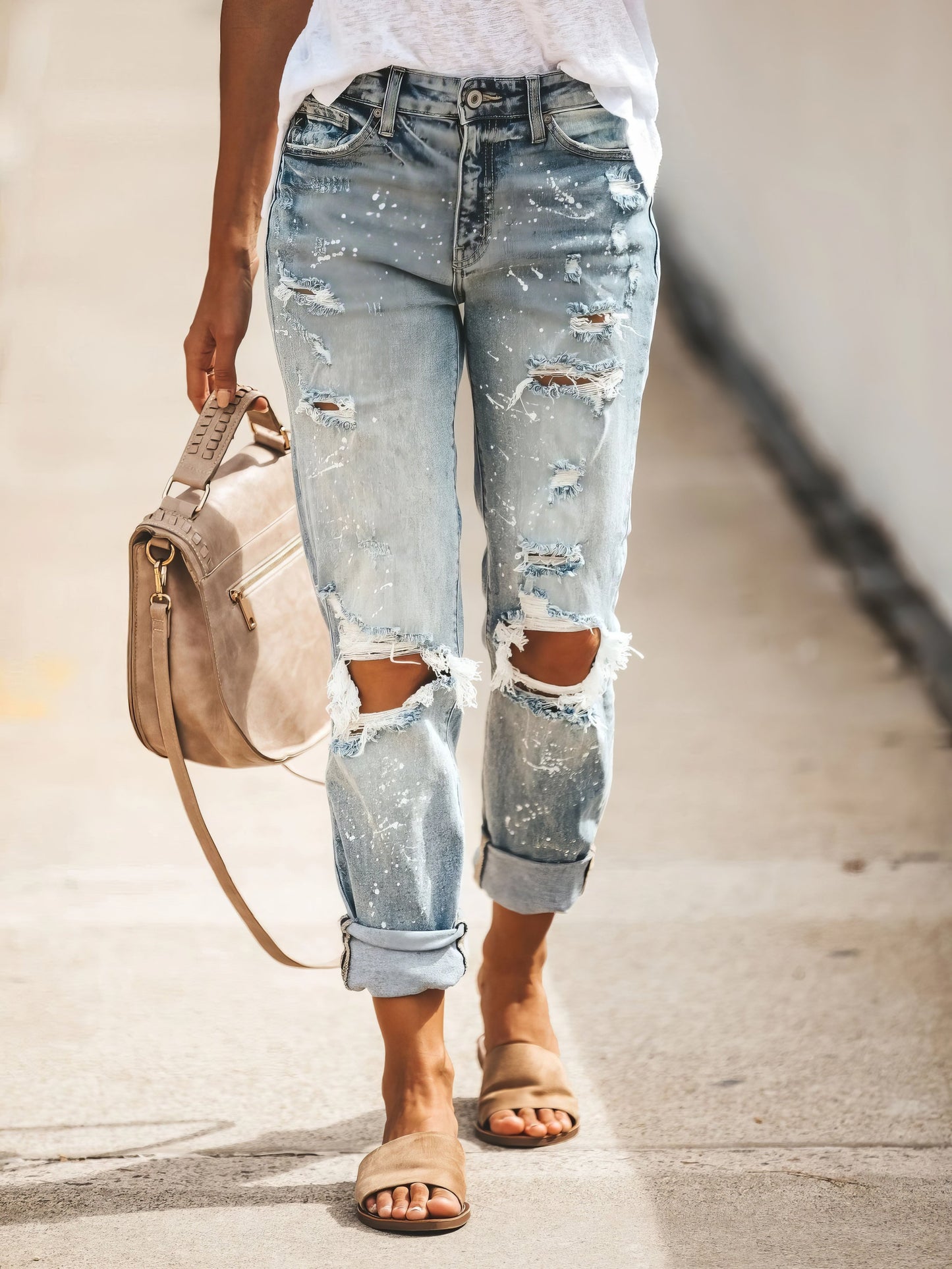 Ripped Washed Denim Trousers - LuckyFash™