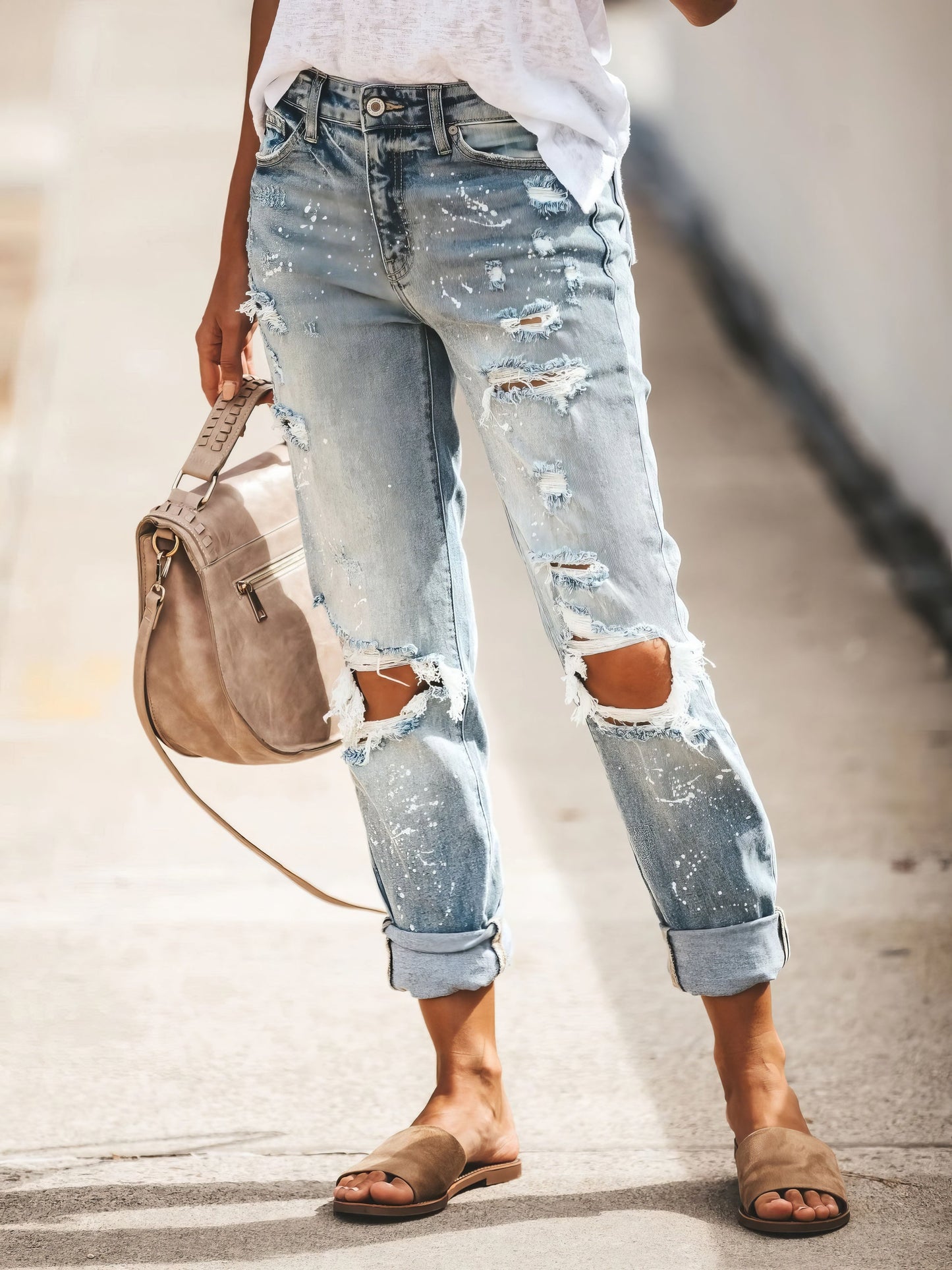 Ripped Washed Denim Trousers - LuckyFash™