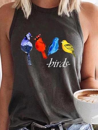 Round Neck Casual Fashion Birds Printed Sleeveless Tank Top - LuckyFash™