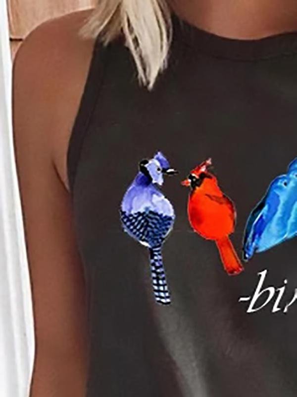 Round Neck Casual Fashion Birds Printed Sleeveless Tank Top - LuckyFash™
