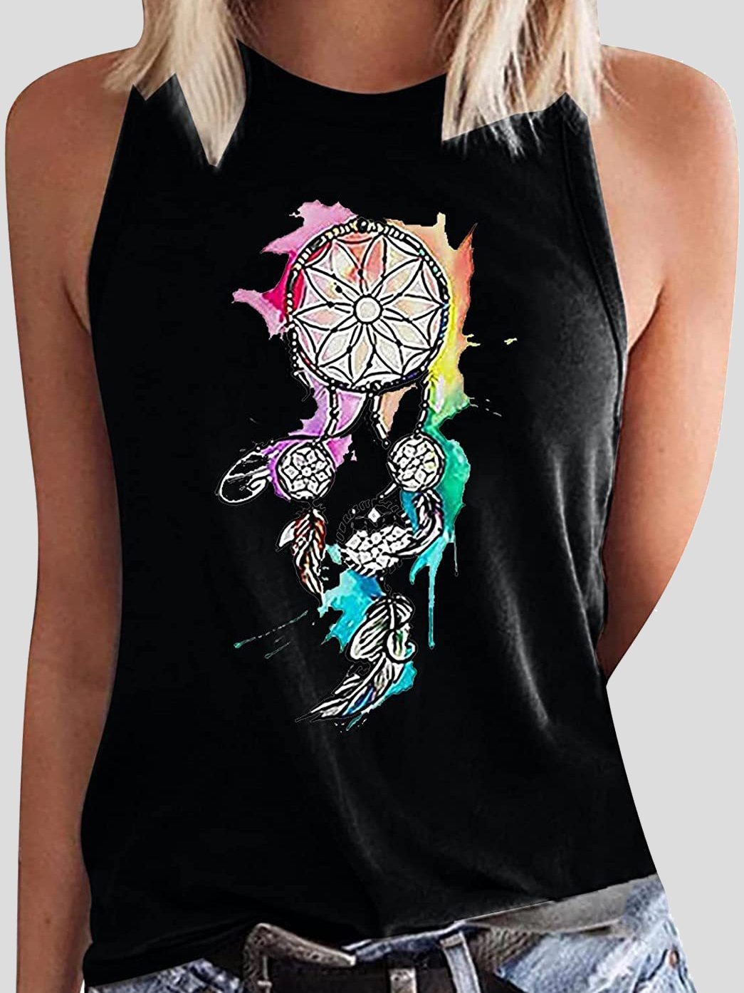 Round Neck Dreamcatcher Printed Sleeveless Women's Vest - LuckyFash™