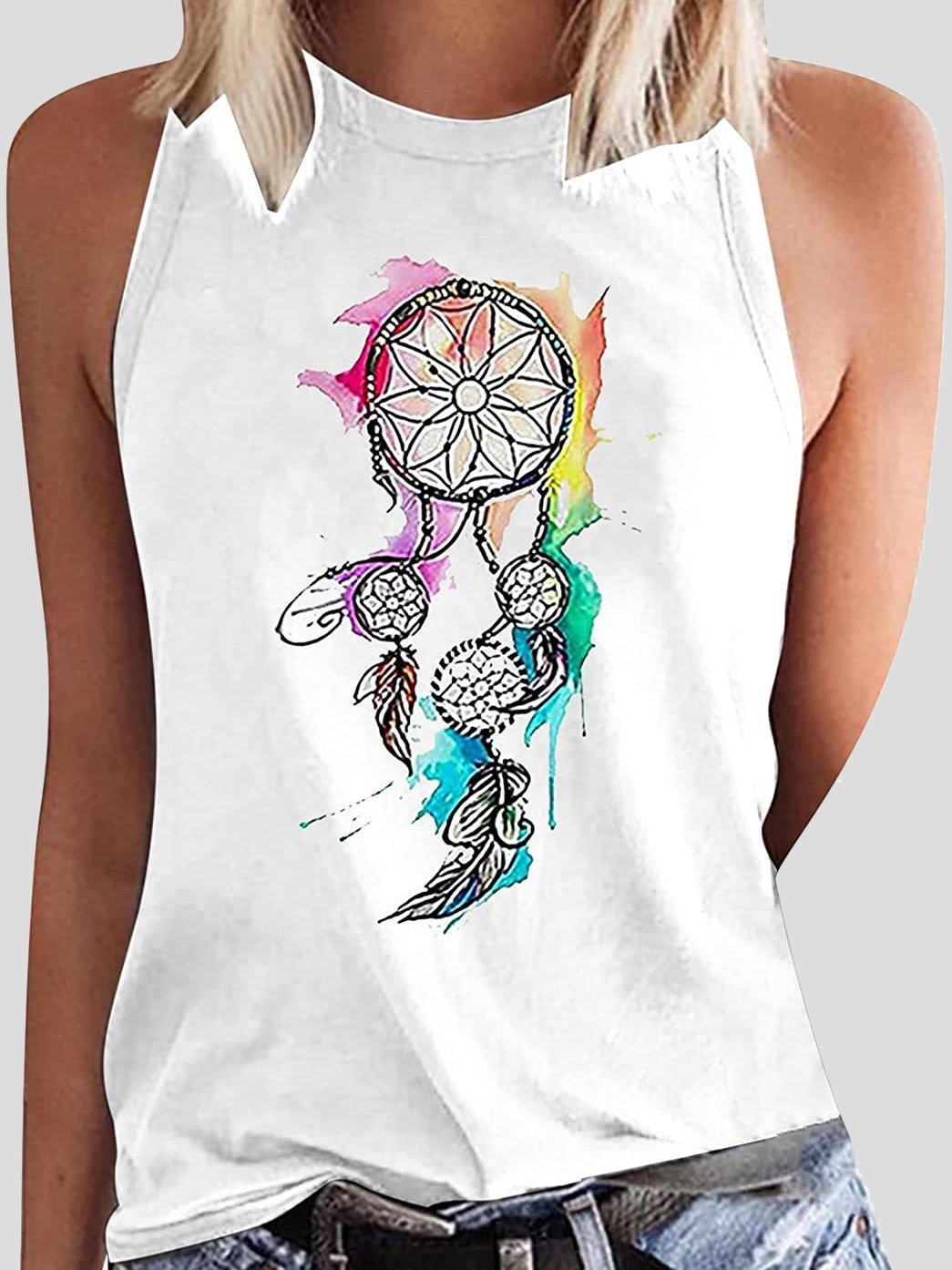 Round Neck Dreamcatcher Printed Sleeveless Women's Vest - LuckyFash™