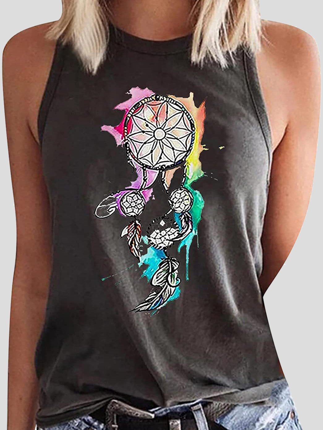 Round Neck Dreamcatcher Printed Sleeveless Women's Vest - LuckyFash™