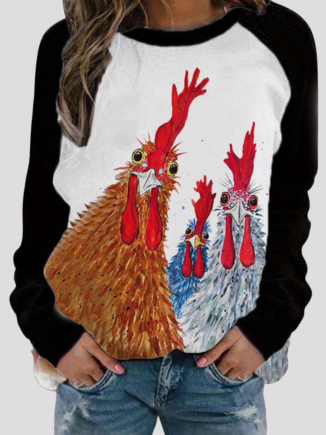 Round Neck Long Sleeve Animal Print Casual T-shirt - LuckyFash™