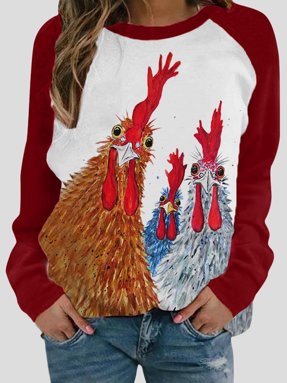 Round Neck Long Sleeve Animal Print Casual T-shirt - LuckyFash™