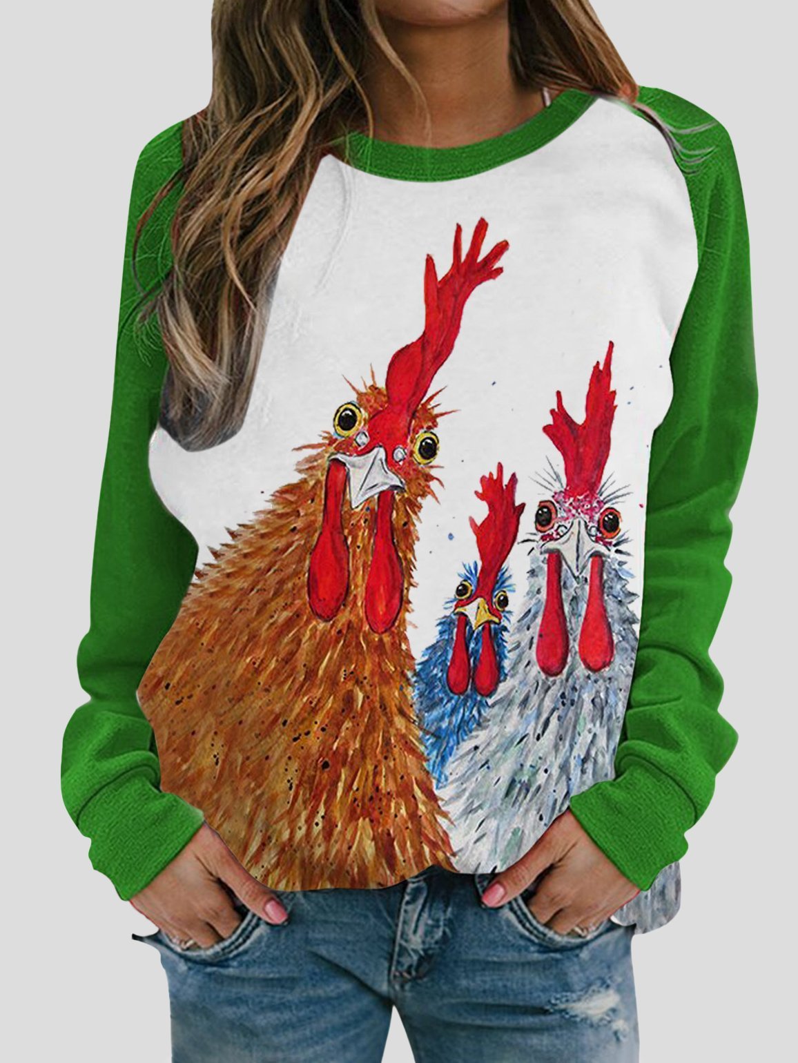 Round Neck Long Sleeve Animal Print Casual T-shirt - LuckyFash™