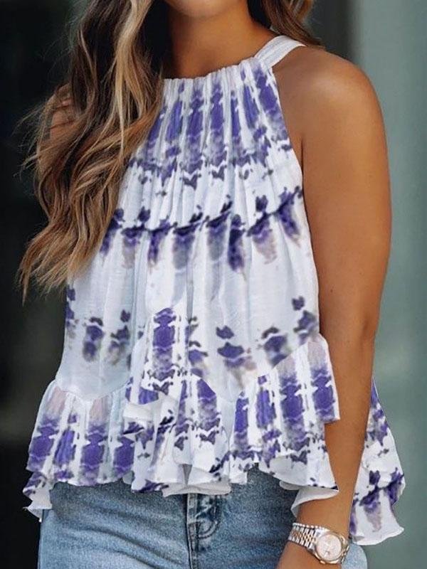 Round Neck Sleeveless Casual Vest With Ruffles - LuckyFash™