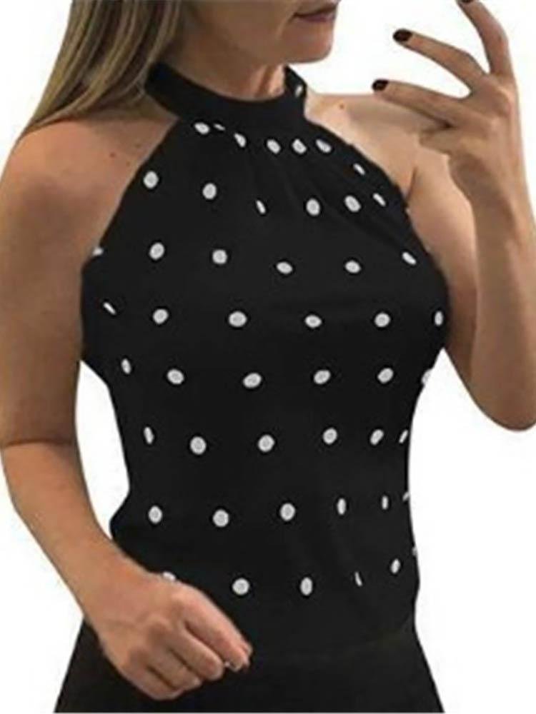 Round Print Halter Sleeveless Casual Top - LuckyFash™
