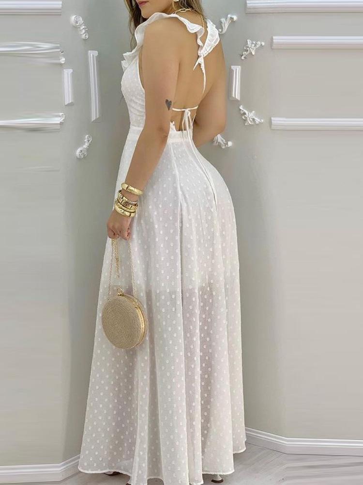 Ruffle Hem Open Back Slit Maxi Dress - LuckyFash™