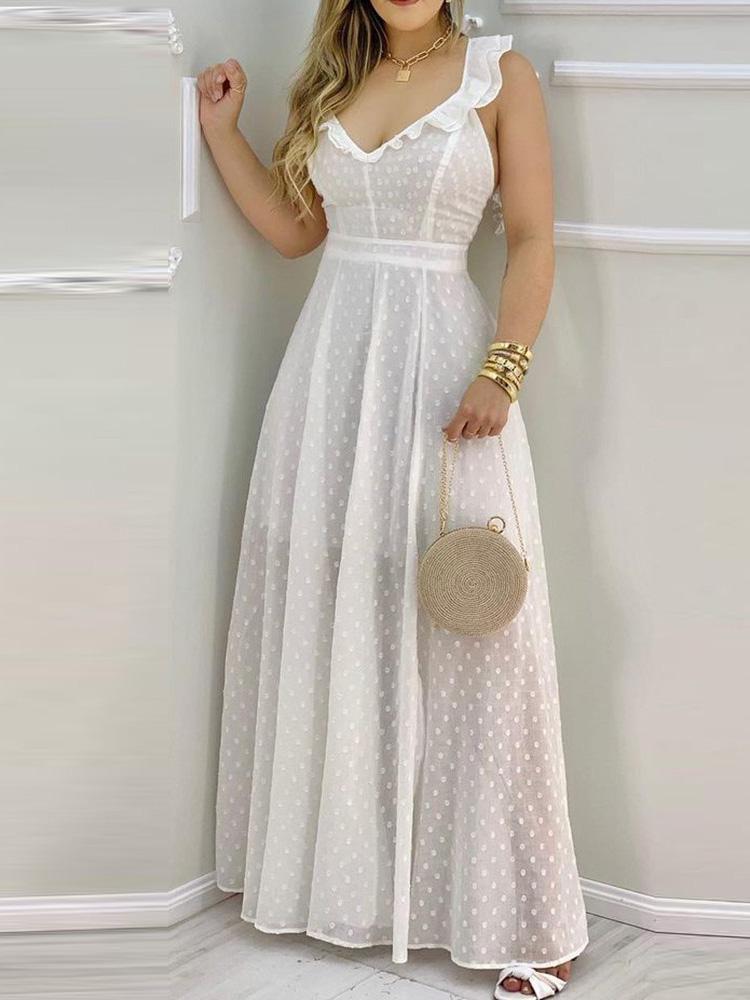Ruffle Hem Open Back Slit Maxi Dress - LuckyFash™