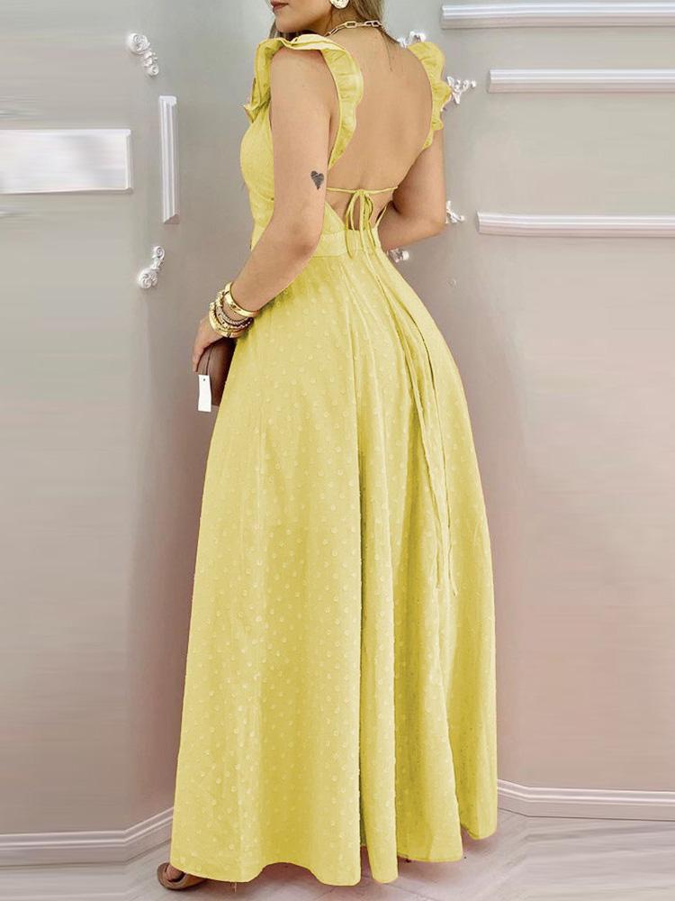 Ruffle Hem Open Back Slit Maxi Dress - LuckyFash™