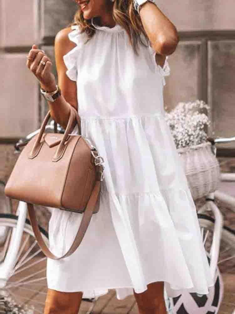 Ruffles Trim Ruched Short Sleeve Casual Dress - LuckyFash™