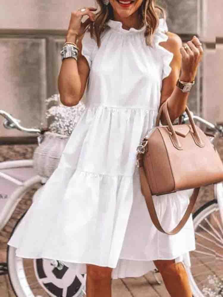 Ruffles Trim Ruched Short Sleeve Casual Dress - LuckyFash™