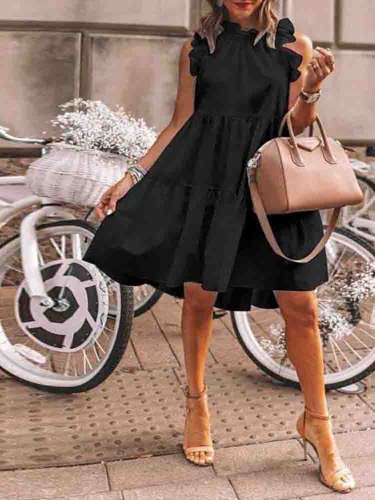 Ruffles Trim Ruched Short Sleeve Casual Dress - LuckyFash™