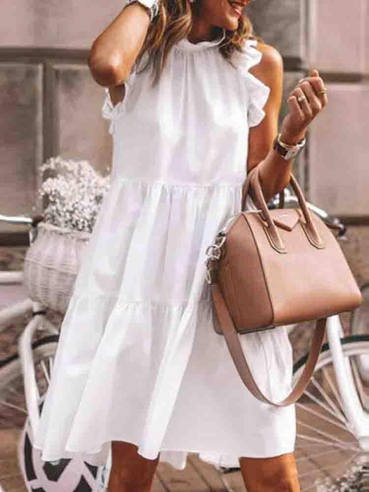 Ruffles Trim Ruched Short Sleeve Casual Dress - LuckyFash™