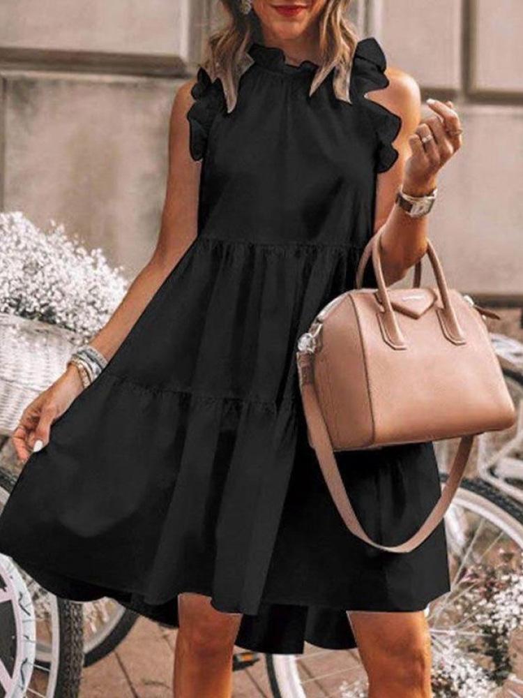 Ruffles Trim Ruched Short Sleeve Casual Dress - LuckyFash™