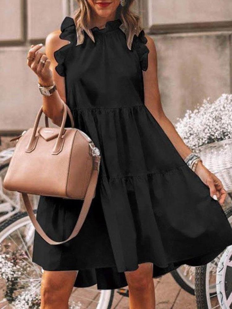 Ruffles Trim Ruched Short Sleeve Casual Dress - LuckyFash™