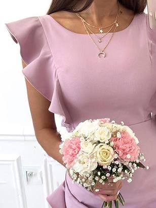 Ruffles Trim Sleeve Irregular Hem Sloid Mini Dress - LuckyFash™
