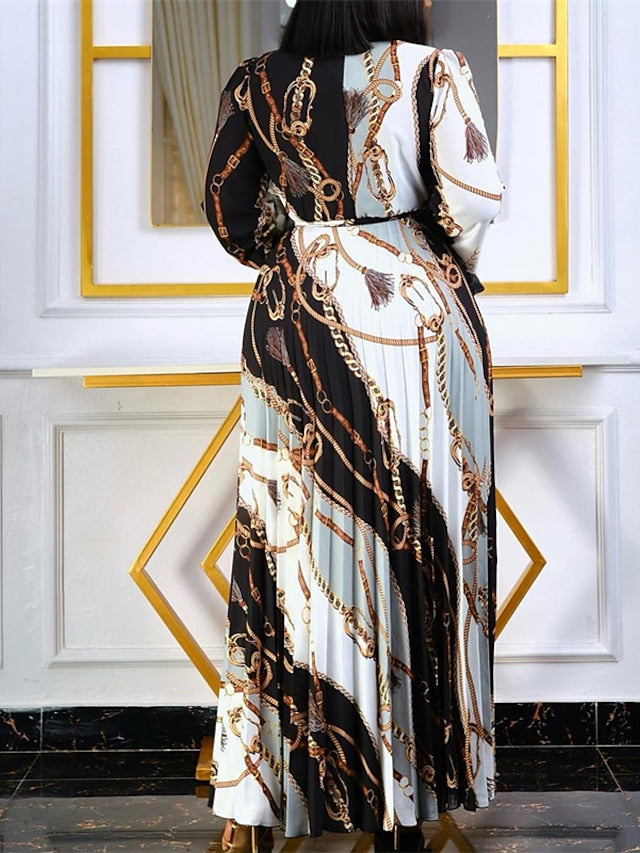 Women's Plus Size Work Dress Print Crew Neck Print Long Sleeve Fall Spring Fashion Elegant Maxi long Dress Formal Work Dress - LuckyFash™