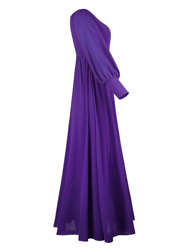 Women‘s Prom Party Dress Swing Dress Long Dress Maxi Dress Green Black Purple Long Sleeve Pure Color Cold Shoulder Fall Autumn Off Shoulder Winter Dress Evening Party Loose Fit 2023 S M L XL - LuckyFash™