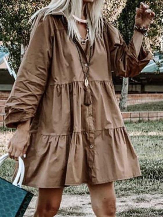 Shirt Collar Long Sleeve Button Mini Dress - LuckyFash™