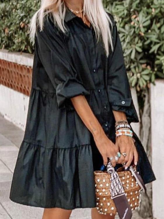Shirt Collar Long Sleeve Button Mini Dress - LuckyFash™
