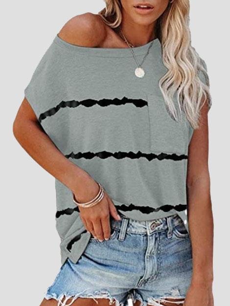 Short Sleeve Striped Printed Pocket Casual Round Neck T-shirt - LuckyFash™