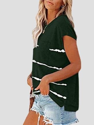Short Sleeve Striped Printed Pocket Casual Round Neck T-shirt - LuckyFash™