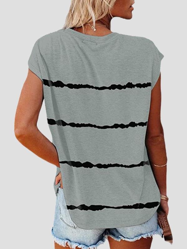 Short Sleeve Striped Printed Pocket Casual Round Neck T-shirt - LuckyFash™