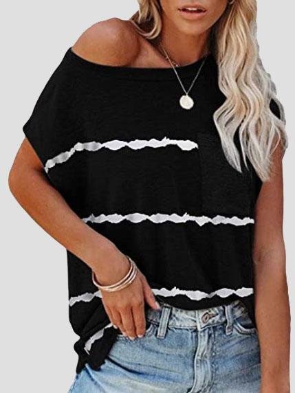 Short Sleeve Striped Printed Pocket Casual Round Neck T-shirt - LuckyFash™