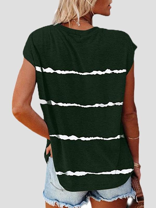Short Sleeve Striped Printed Pocket Casual Round Neck T-shirt - LuckyFash™