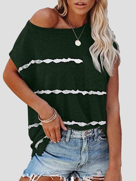 Short Sleeve Striped Printed Pocket Casual Round Neck T-shirt - LuckyFash™