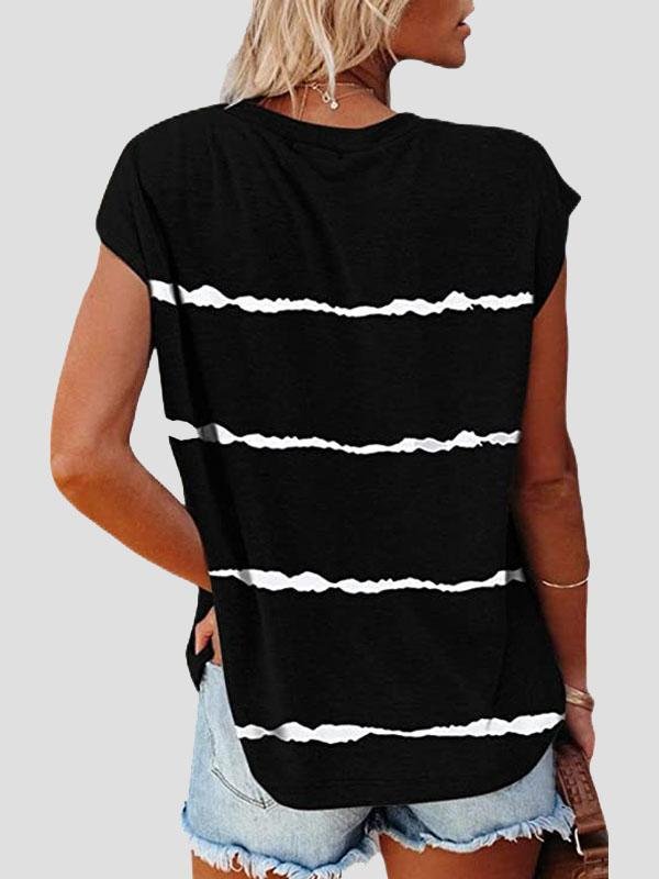 Short Sleeve Striped Printed Pocket Casual Round Neck T-shirt - LuckyFash™