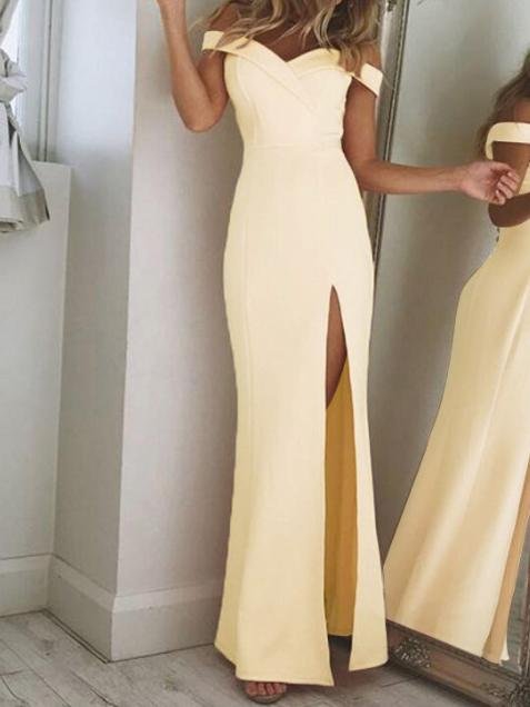 Simple Tube Top Slit Low Cut Maxi Dress - LuckyFash™