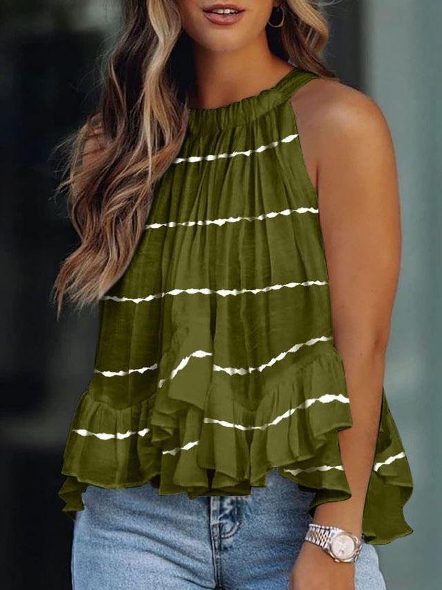 Sleeveless Striped Off-shoulder Pleated Top - LuckyFash™